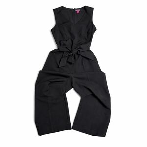 Vince Camuto Black V-neck Belted Wide Leg Cropped Jumpsuit Size 2